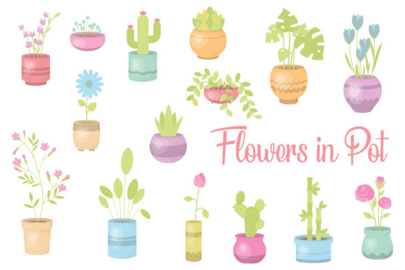 Flowers in Pot Hand Drawn: Decorative Elements & Graphics