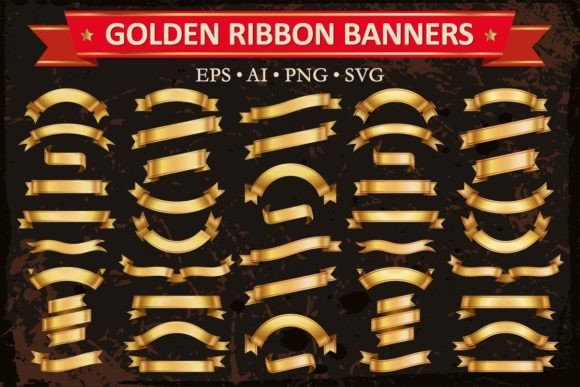 Golden Ribbon Banners Vector Set: Graphics & Decorative Elements