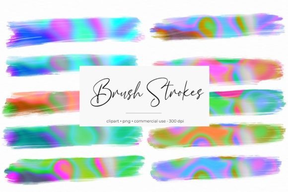 Holographic Brush Strokes Clipart: Graphics & Decorative Elements