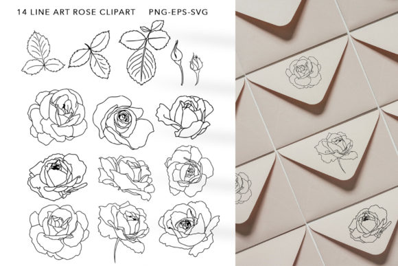 Line Art Roses SVG Clipart: Graphics & Decorative Elements