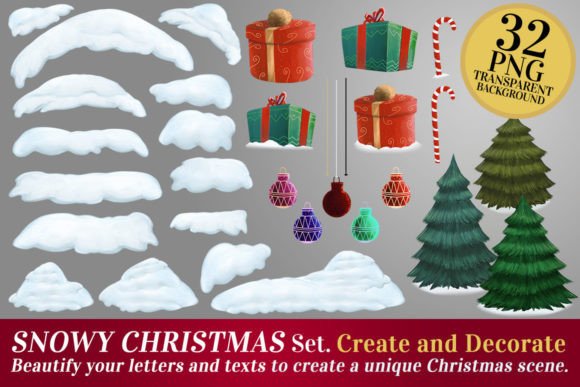 Snowy Christmas Set. Create and Decorate
